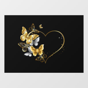Autocollant Pour Fenêtre Coeur aux papillons d'or