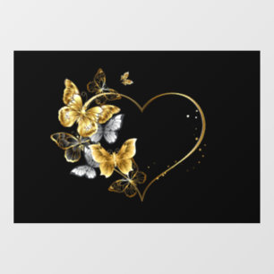 Autocollant Pour Fenêtre Coeur aux papillons d'or