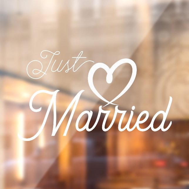 Autocollant Pour Fenêtre Coeur blanc juste marié (Feuille 2)