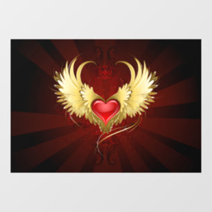 Autocollant Pour Fenêtre Coeur rouge avec ailes d'or