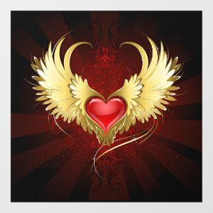 Autocollant Pour Fenêtre Coeur rouge avec ailes d'or