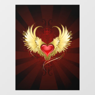 Autocollant Pour Fenêtre Coeur rouge avec ailes d'or