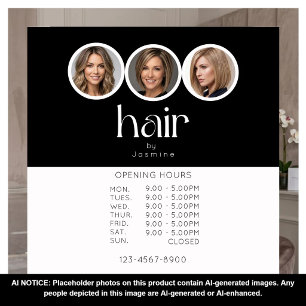 Autocollant Pour Fenêtre Coiffeur 3 Photo Heures d'Ouverture Noir Blanc