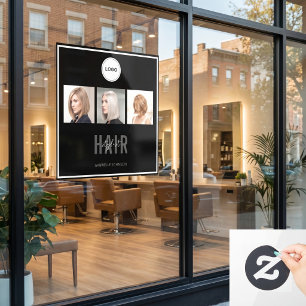Autocollant Pour Fenêtre Coiffeur Cheveux Noirs Photo Collage Élégant Logo 