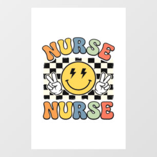 Autocollant Pour Fenêtre Conception de chemise à carreaux smiley d'infirmiè