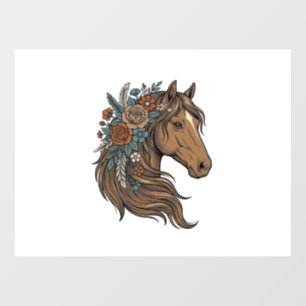 Autocollant Pour Fenêtre Conception vectorielle de tête de cheval floral vi