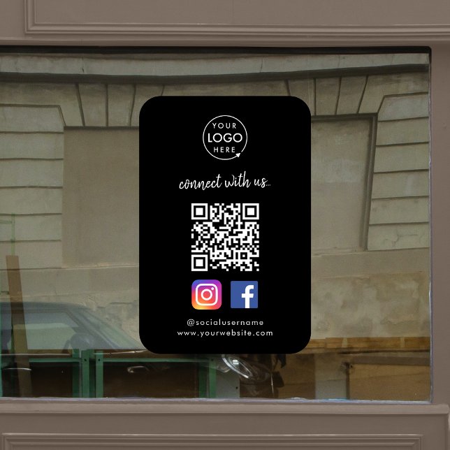 Autocollant Pour Fenêtre Connect with | Média social QR Code noir (Créateur téléchargé)