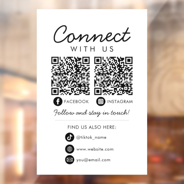 Autocollant Pour Fenêtre Connectez-vous à nous QR Code Social Media Suivez- (Feuille 2)