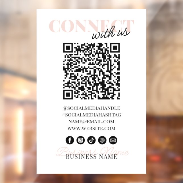 Autocollant Pour Fenêtre Connectez-vous avec nous QR Code Modern Pink Scrip (Feuille 2)