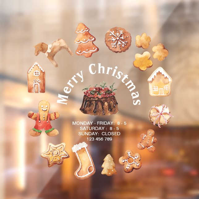 Autocollant Pour Fenêtre Cookies de Noël Saison de Vacances Boulangerie Déc (Feuille 2)