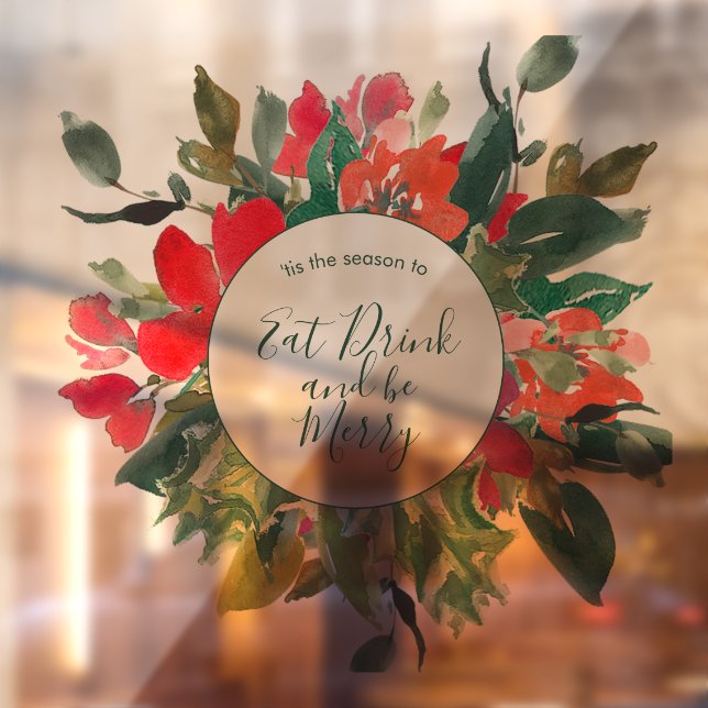 Autocollant Pour Fenêtre Couronne de Noël florale verte  (Feuille 2)
