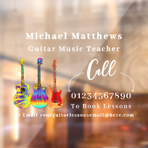 Autocollant Pour Fenêtre Cours de Musique Professeur de Guitare Publicité