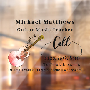 Autocollant Pour Fenêtre Cours de Musique Professeur de Guitare Publicité