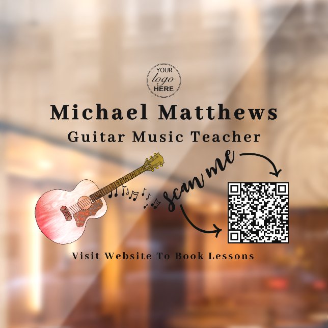 Autocollant Pour Fenêtre Cours d'enseignant de guitare Publicité Code QR (Feuille 2)