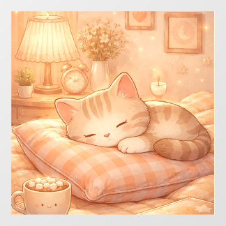 Autocollant Pour Fenêtre Cozy Sleeping Cat Kawaii Illustration – Cute Aesth
