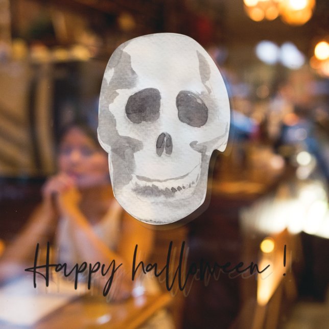 Autocollant Pour Fenêtre Crâne effrayant noir et blanc | Bonne Halloween  (Créateur téléchargé)