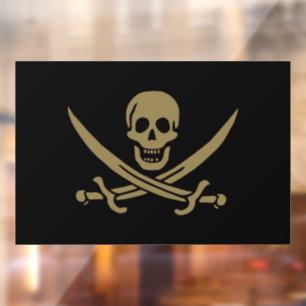 Autocollant Pour Fenêtre Crâne et épées d'or Drapeau pirate de Calico Jack