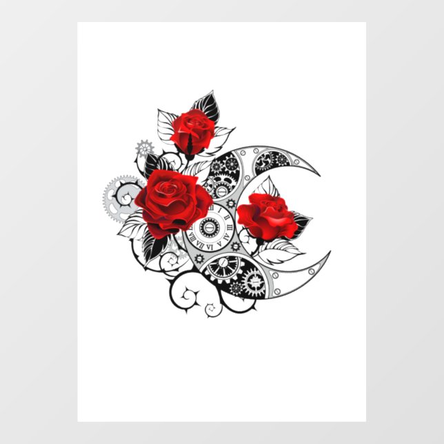 Autocollant Pour Fenêtre Croissant mécanique avec roses rouges (Feuille)
