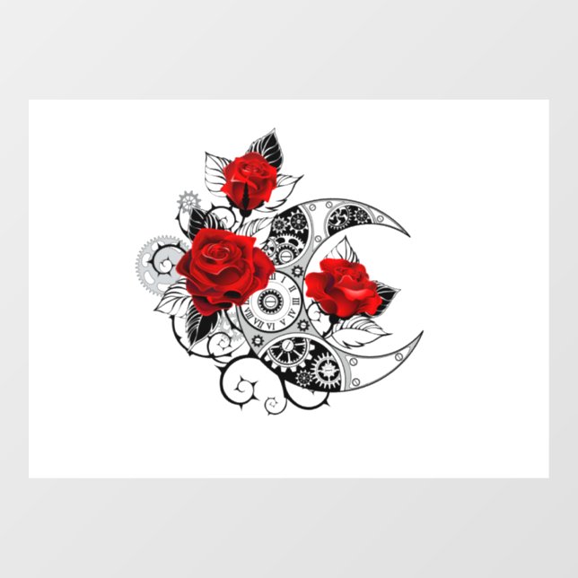 Autocollant Pour Fenêtre Croissant mécanique avec roses rouges (Feuille)