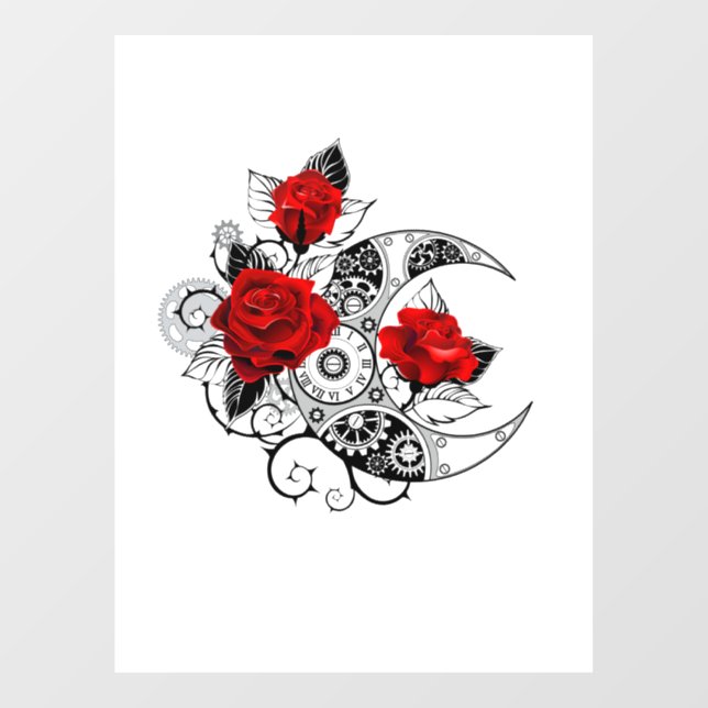 Autocollant Pour Fenêtre Croissant mécanique avec roses rouges (Feuille)