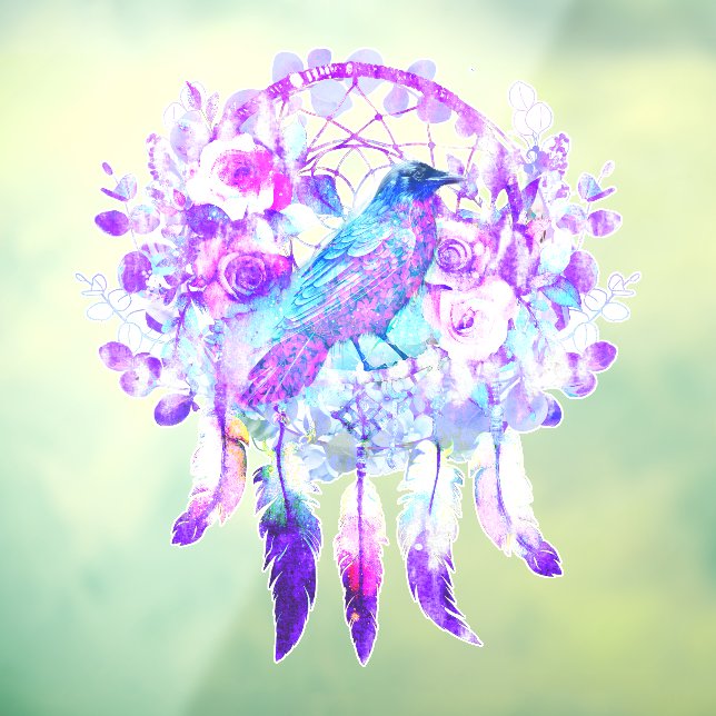 Autocollant Pour Fenêtre Crow Dreamcatcher Blue Purple Floral (Feuille 3)