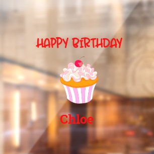 Autocollant Pour Fenêtre Cupcake Joyeux Anniversaire Personnalisé avec Nom