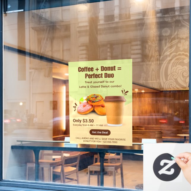 Autocollant Pour Fenêtre Customize Coffee And Donuts The Perfect Duo (Fenêtre de café)