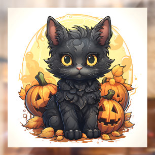 Autocollant Pour Fenêtre Cute chat noir et Jack-o-Lanterns