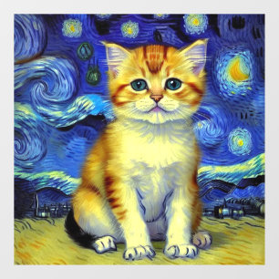 Autocollant Pour Fenêtre Cute Kitten Starry Night Van Gogh