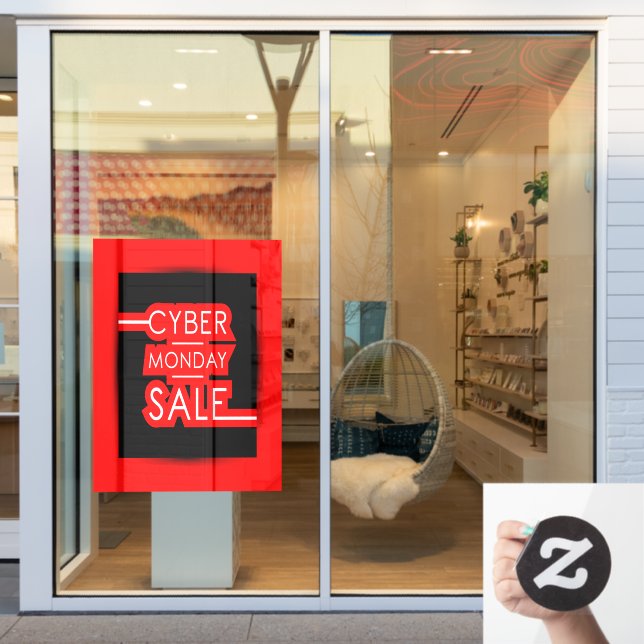 Autocollant Pour Fenêtre Cyberlundi Noir Rouge Vente Bannière (Vitrine du magasin)