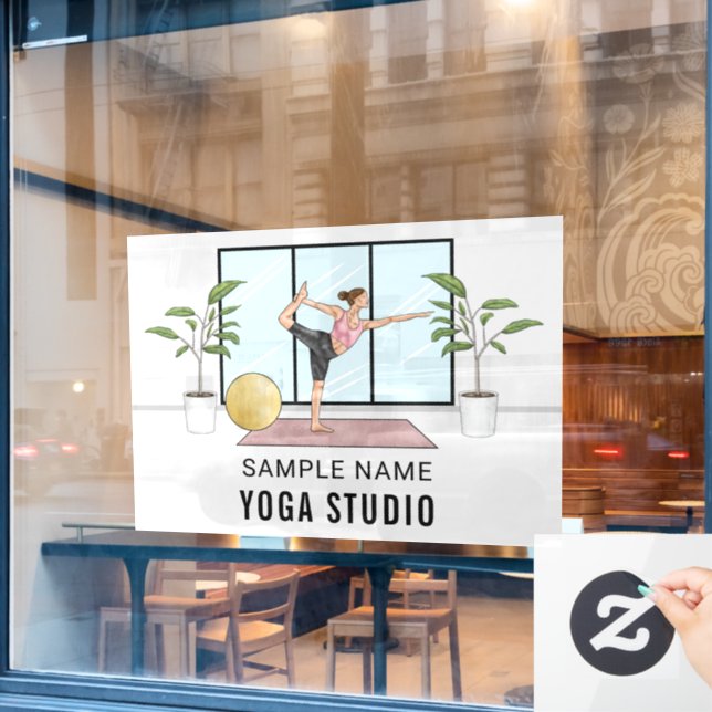 Autocollant Pour Fenêtre Danseuse Pose Équilibrer Femme Custom Yoga Studio (Fenêtre de café)
