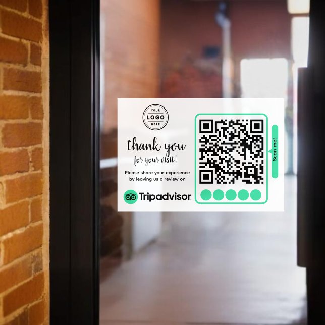 Autocollant Pour Fenêtre Demande d'avis TripAdvisor avec logo et code QR (TripAdvisor review request with logo and QR Code Window Cling, get more 5 star reviews from clients)