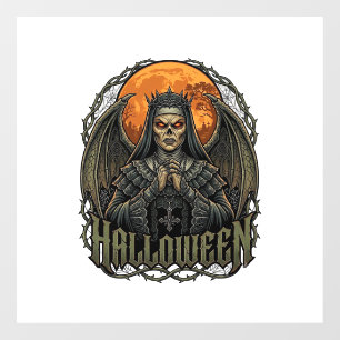 Autocollant Pour Fenêtre Démon de Halloween Couronne de Nonne Ailes Lune Or
