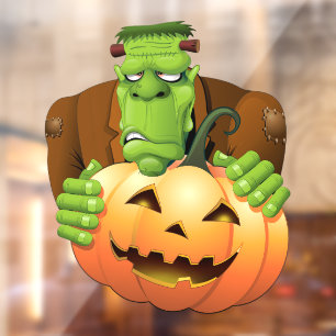 Autocollant Pour Fenêtre Dessin de Frankenstein Monster avec Citrouille