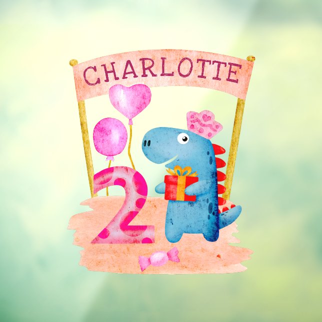 Autocollant Pour Fenêtre Dinosaure Cute Girly 2 ans Anniversaire (Feuille 3)
