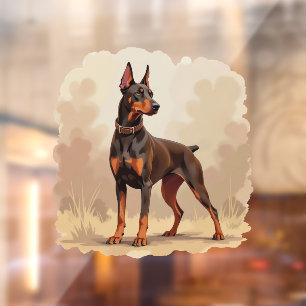 Autocollant Pour Fenêtre Dobermann Pinscher Chien Brun Rouille Rouge