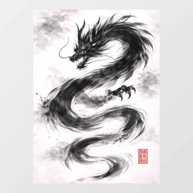 Autocollant Pour Fenêtre Dragon encre de Chine – Ombre du vent (Feuille)