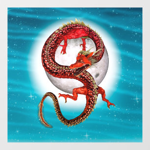 Autocollant Pour Fenêtre Dragon Lune Rouge Fantastique Artistique