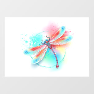 Autocollant Pour Fenêtre Dragonfly rouge sur l'arrière - plan aquarelle