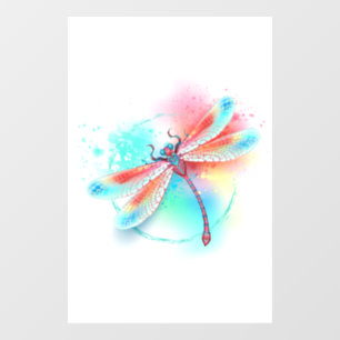 Autocollant Pour Fenêtre Dragonfly rouge sur l'arrière - plan aquarelle