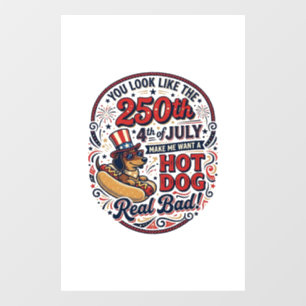 Autocollant Pour Fenêtre Drôle 250e 4 juillet Hot Dog Dachshund