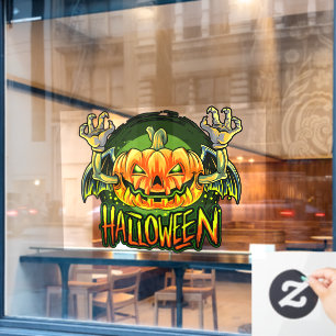 Autocollant Pour Fenêtre Éffrayant Halloween Neon Bat Citrouille