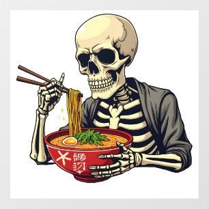 Autocollant Pour Fenêtre Éffrayant Halloween Pastel Skeleton Manger Ramen