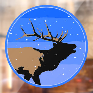 Autocollant Pour Fenêtre Élan Bugling en hiver - Art original de la faune