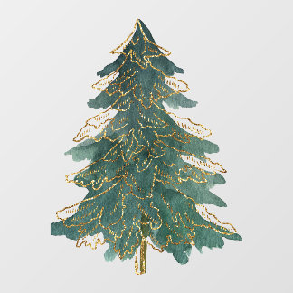 Autocollant Pour Fenêtre Élégant arbre de Noël vert doré
