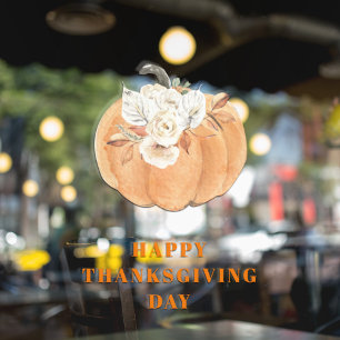 Autocollant Pour Fenêtre Élégant Citrouille & Fleurs   Bon thanksgiving