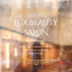 Autocollant Pour Fenêtre Elégant Gold Swirls Texte Affaires Heures d'ouver