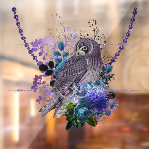 Autocollant Pour Fenêtre Elégant hibou fleuri vintage bijou en diamant viol