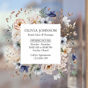 Autocollant Pour Fenêtre Élégant Joli Fleurs Bleues Beige Fleuriste Entrepr