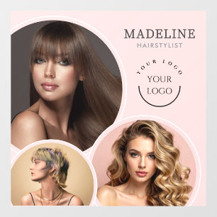 Autocollant Pour Fenêtre Élégant Logo Rose Pâle Photo Entreprise Coiffeur